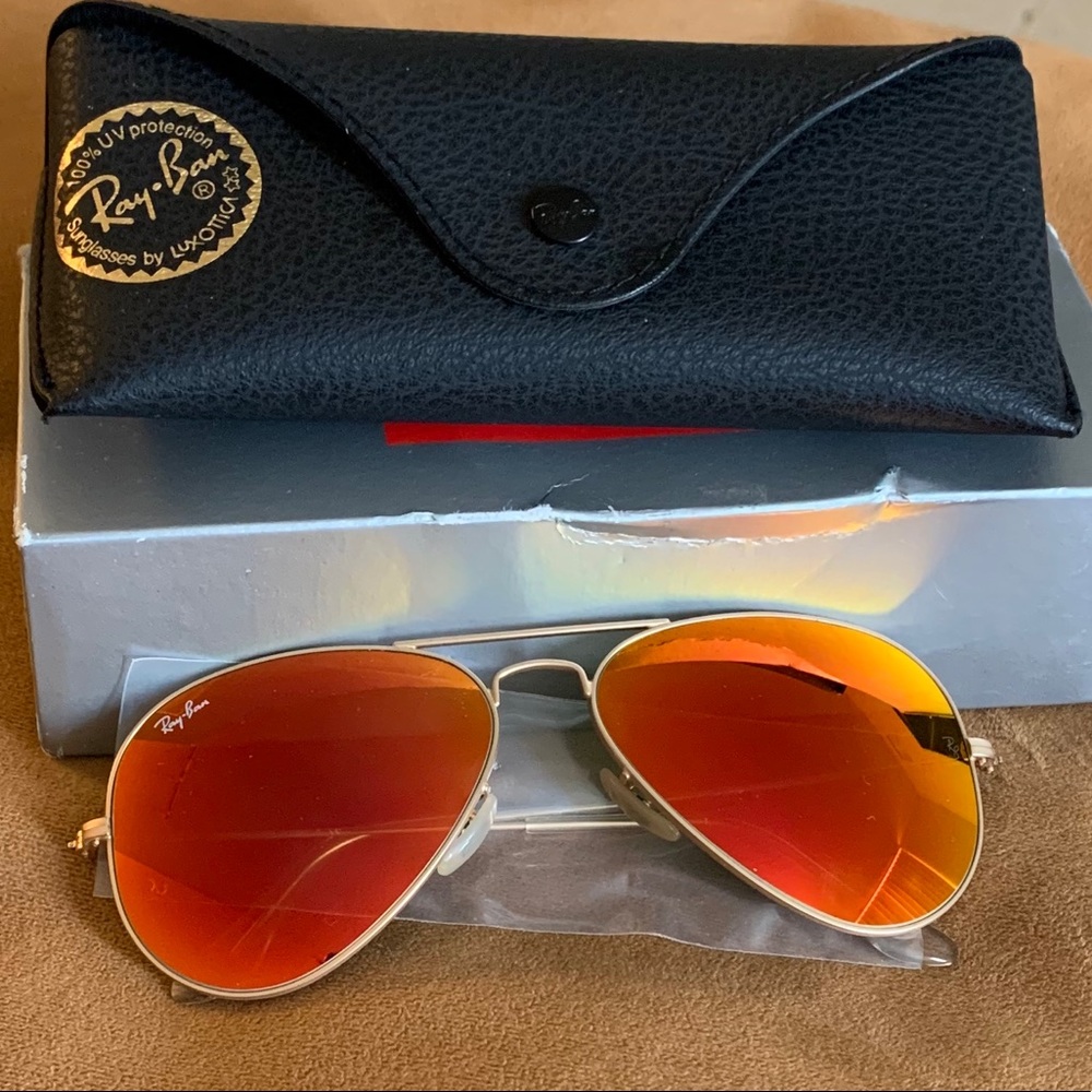 Ray-Ban Aviator Sunglasses orange lens gold frame